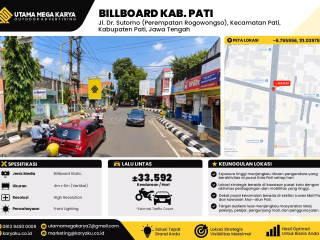 Sewa Titik Billboard di Jl. Dr. Sutomo (Perempatan Rogowongso), Kecamatan Pati, Kabupaten Pati, Jawa Tengah