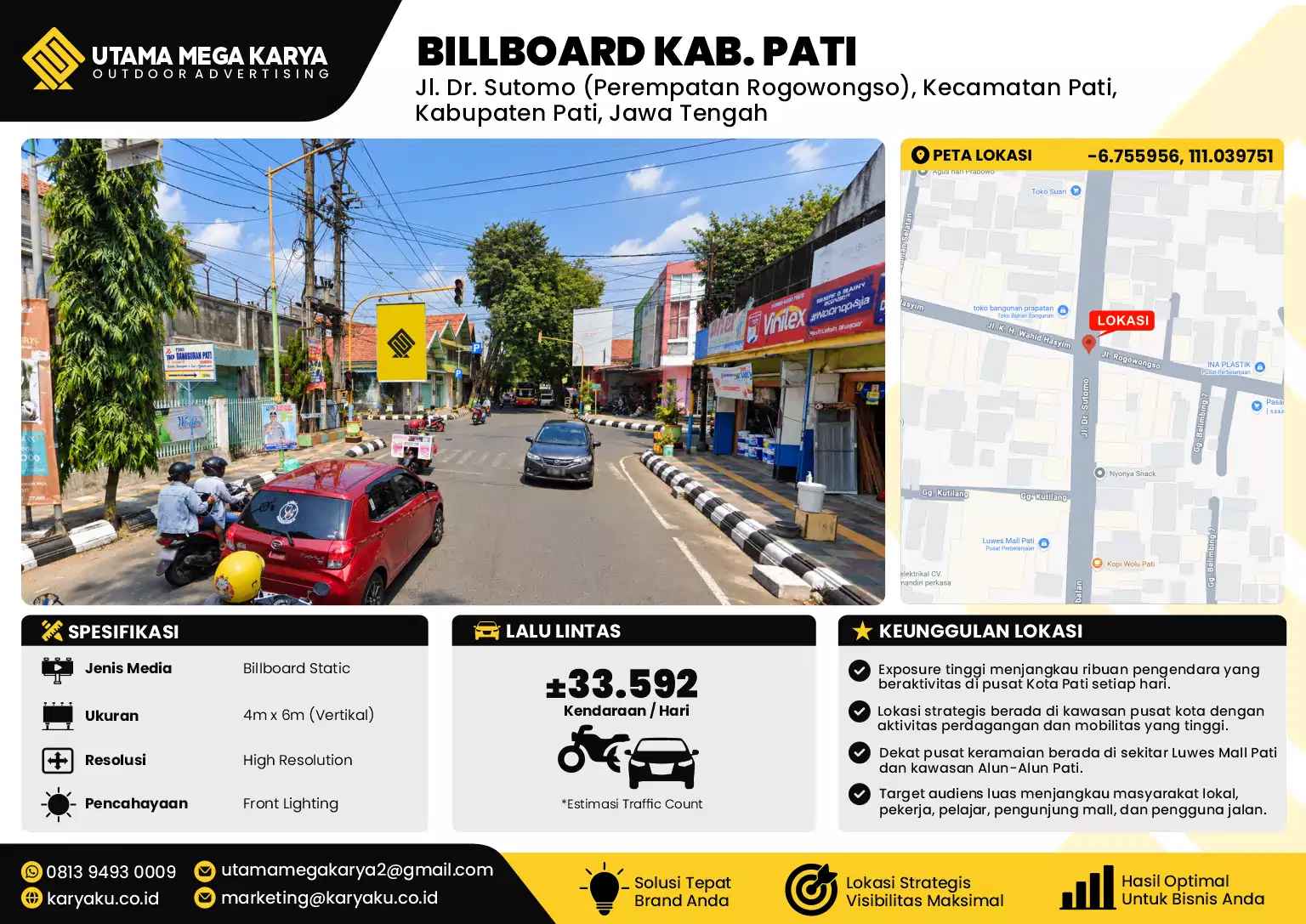 Sewa Titik Billboard di Jl. Dr. Sutomo (Perempatan Rogowongso), Kecamatan Pati, Kabupaten Pati, Jawa Tengah