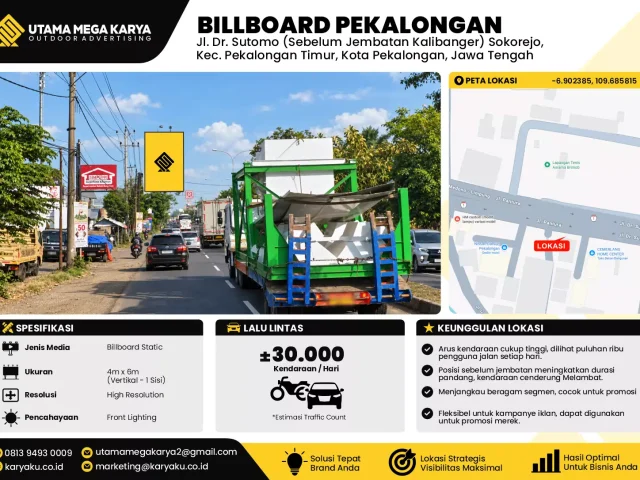Sewa Titik Billboard di Jl. Dr. Sutomo (Sebelum Jembatan Kalibanger) Sokorejo, Kec. Pekalongan Timur, Kota Pekalongan, Jawa Tengah