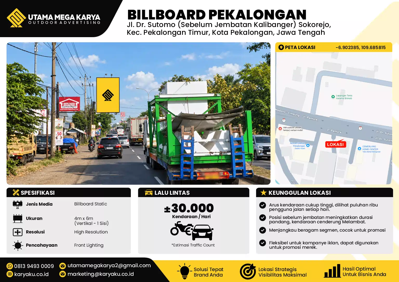 Sewa Titik Billboard di Jl. Dr. Sutomo (Sebelum Jembatan Kalibanger) Sokorejo, Kec. Pekalongan Timur, Kota Pekalongan, Jawa Tengah