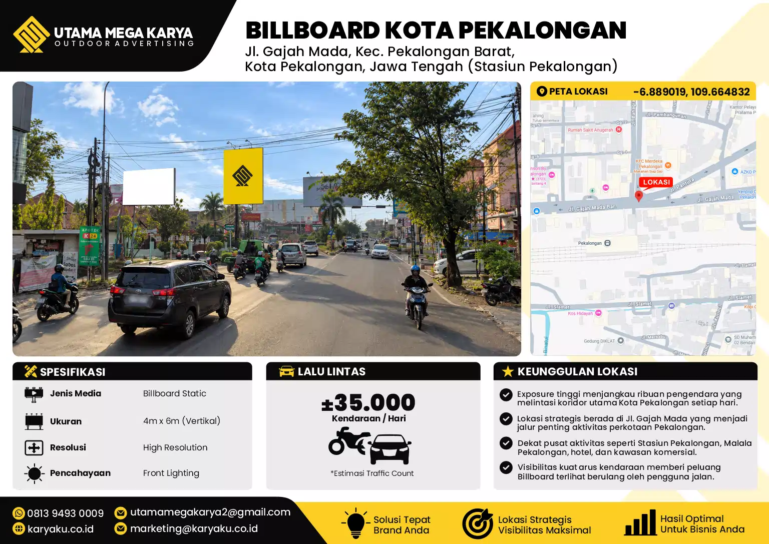 Sewa Titik Baliho dan Billboard di Jl. Gajah Mada, Kec. Pekalongan Barat, Kota Pekalongan, Jawa Tengah (Stasiun Pekalongan)