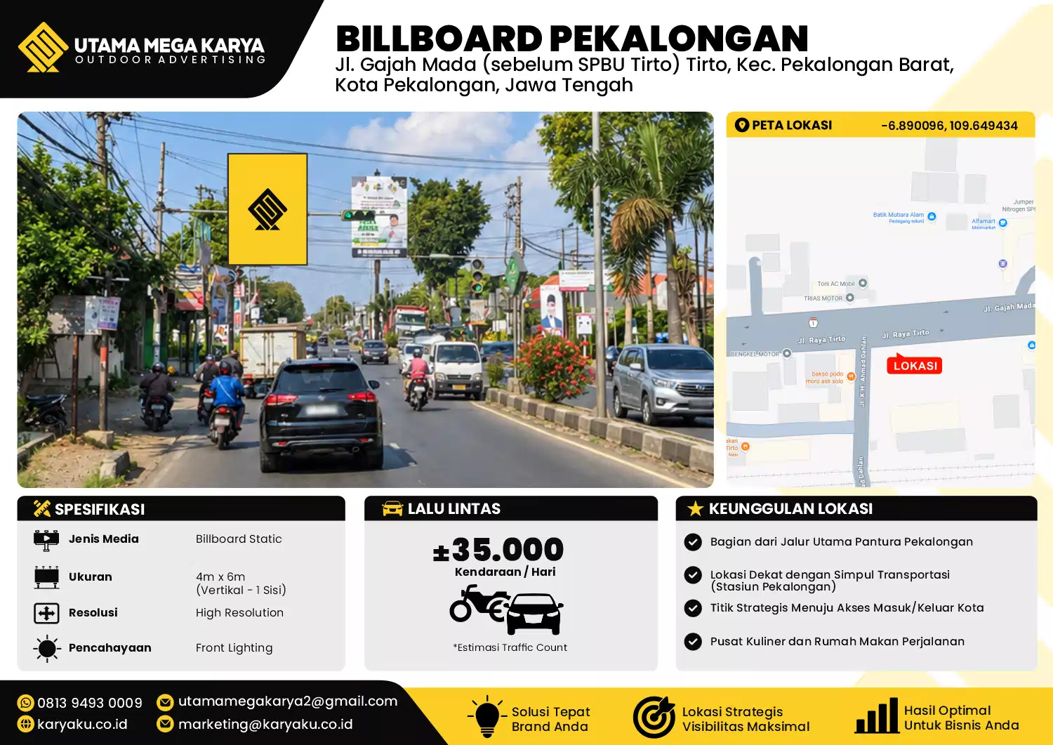 Sewa Titik Billboard di Jl. Gajah Mada (sebelum SPBU Tirto) Tirto, Kec. Pekalongan Barat, Kota Pekalongan, Jawa Tengah