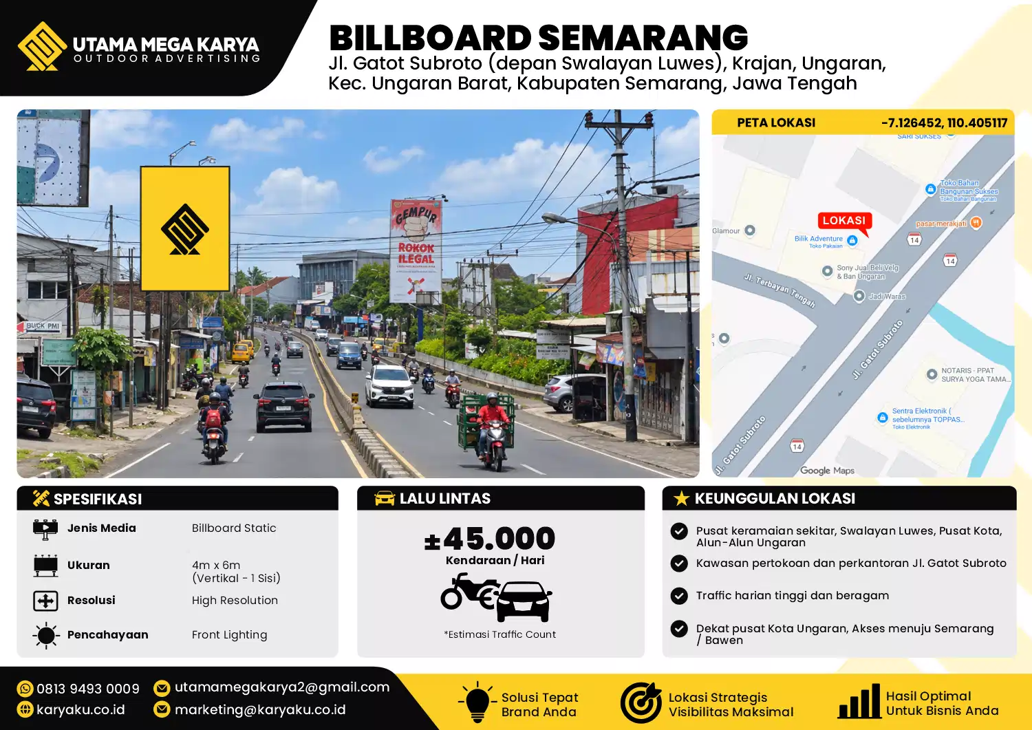 Sewa Titik Baliho dan Billboard di Jl. Gatot Subroto (depan Swalayan Luwes), Krajan, Ungaran, Kec. Ungaran Barat, Kabupaten Semarang, Jawa Tengah