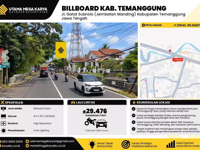 Sewa Titik Billboard di Jalan Gatot Subroto Jembatan Manding Kabupaten Temanggung Jawa Tengah
