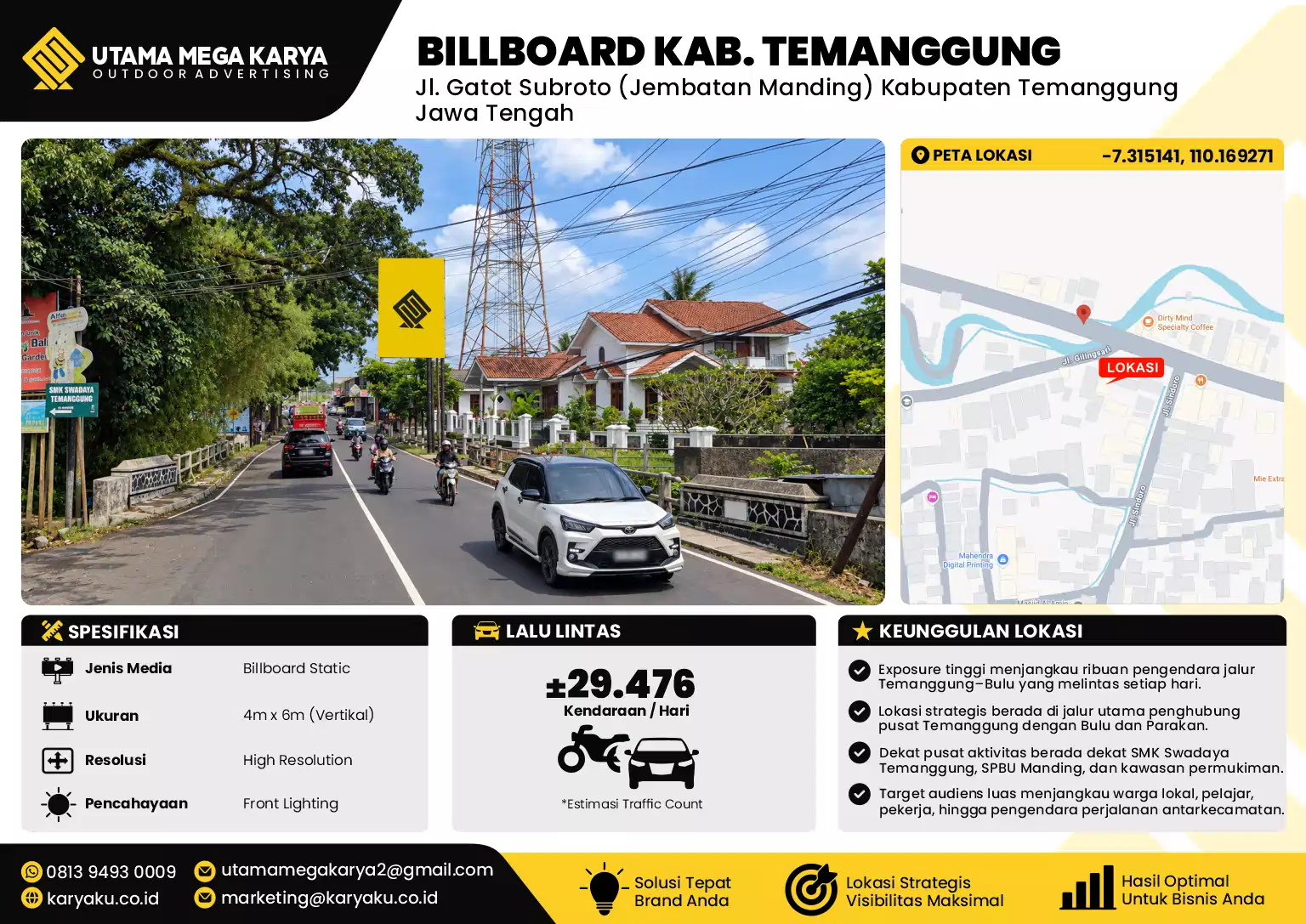 Sewa Titik Billboard di Jalan Gatot Subroto Jembatan Manding Kabupaten Temanggung Jawa Tengah