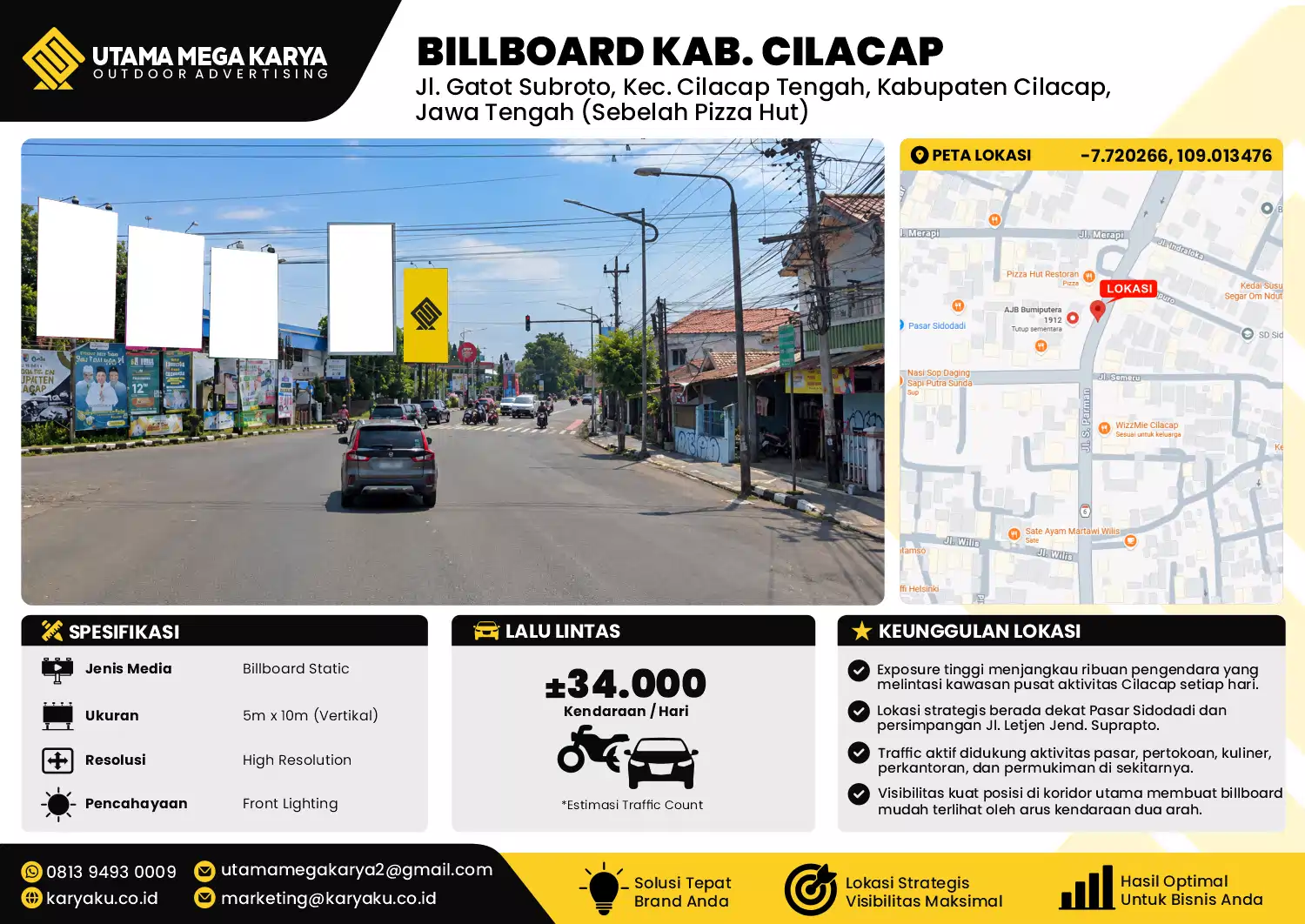 Sewa Titik Billboard di Jalan Gatot Subroto (sebelah pizza hut) Kec Cilacap Tengah Kab Cilacap Jawa Tengah