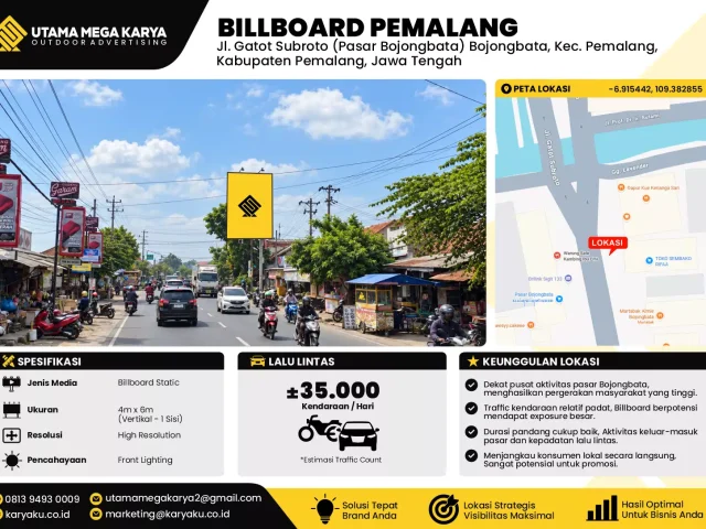Sewa Titik Billboard di Jl. Gatot Subroto (Pasar Bojongbata) Bojongbata, Kec. Pemalang, Kabupaten Pemalang, Jawa Tengah