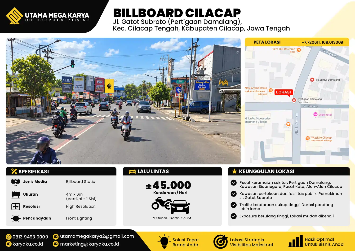 Sewa Titik Baliho dan Billboard di Jl. Gatot Subroto (Pertigaan Damalang) Kec. Cilacap Tengah, Kabupaten Cilacap, Jawa Tengah