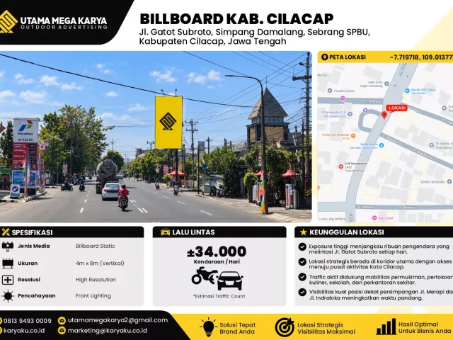 Sewa Titik Billboard di Jalan Gatot Subroto Simpang Damalang (sebrang spbu) Kabupaten Cilacap Jawa Tengah