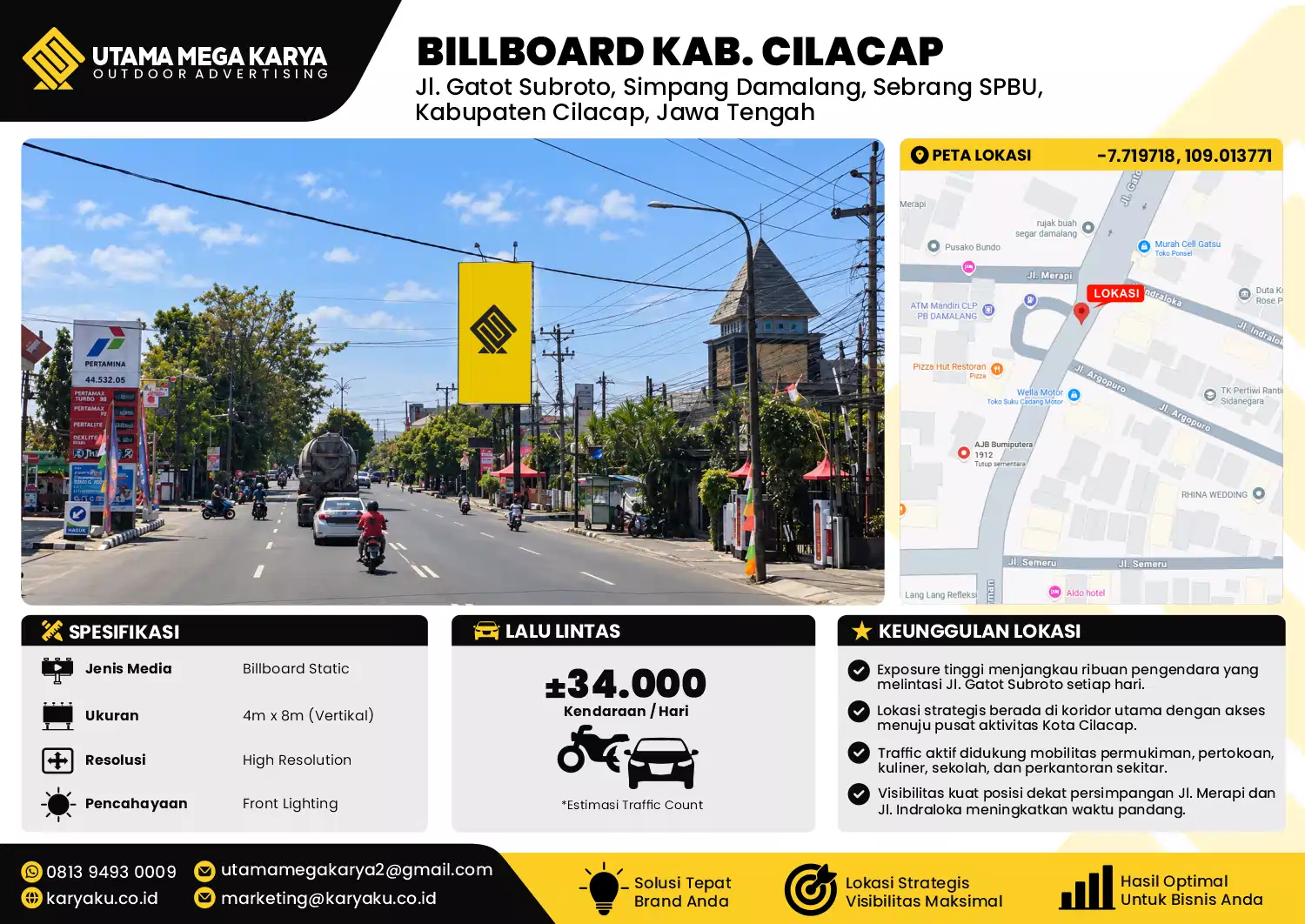 Sewa Titik Billboard di Jalan Gatot Subroto Simpang Damalang (sebrang spbu) Kabupaten Cilacap Jawa Tengah