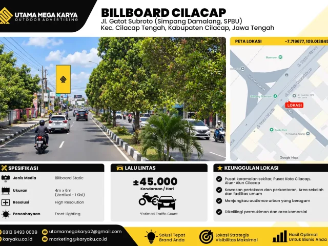Sewa Titik Baliho dan Billboard di Jl. Gatot Subroto (Simpang Damalang, SPBU) Tambaksari, Sidanegara, Kec. Cilacap Tengah, Kabupaten Cilacap, Jawa Tengah
