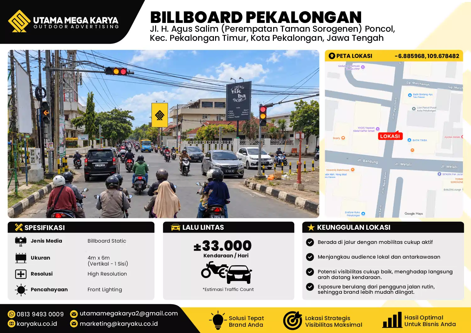 Sewa Titik Billboard di Jl. H. Agus Salim (Perempatan Taman Sorogenen) Poncol, Kec. Pekalongan Timur, Kota Pekalongan, Jawa Tengah