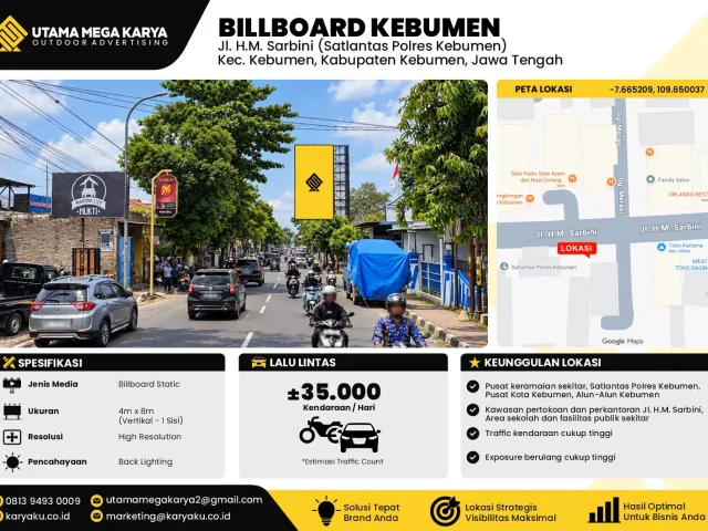 Sewa Titik Baliho dan Billboard di Jl. H.M. Sarbini (Satlantas Polres Kebumen) Kec. Kebumen, Kabupaten Kebumen, Jawa Tengah