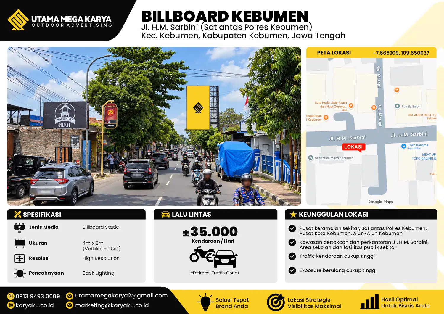 Sewa Titik Baliho dan Billboard di Jl. H.M. Sarbini (Satlantas Polres Kebumen) Kec. Kebumen, Kabupaten Kebumen, Jawa Tengah