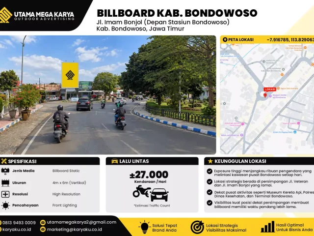 Sewa Titik Baliho dan Billboard di Jl. Imam Bonjol (Depan Stasiun Bondowoso) Kab. Bondowoso, Jawa Timur