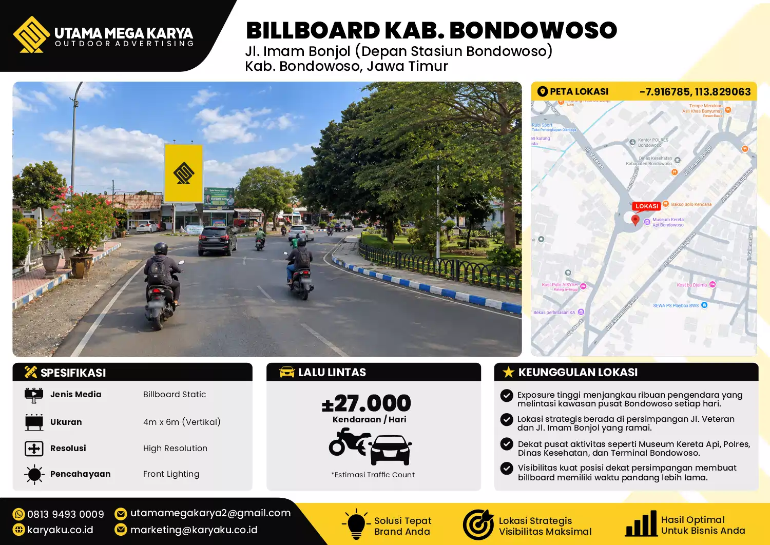 Sewa Titik Baliho dan Billboard di Jl. Imam Bonjol (Depan Stasiun Bondowoso) Kab. Bondowoso, Jawa Timur