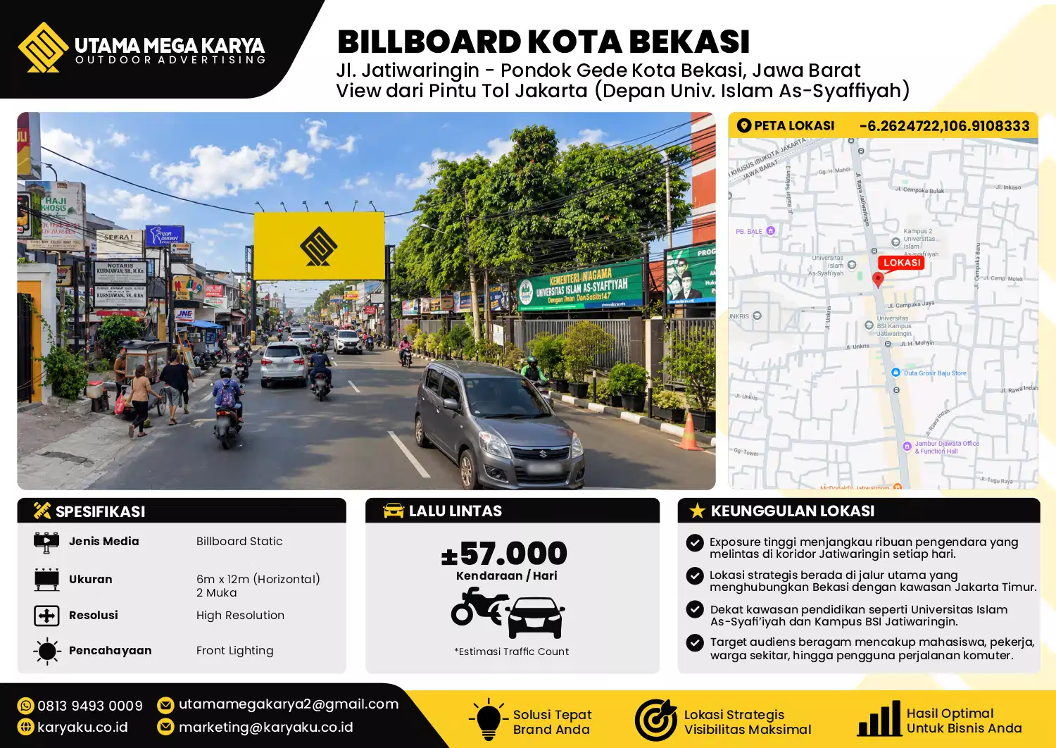 Sewa Titik Baliho dan Billboard di Jl. Jatiwaringin - Pondok Gede Kota Bekasi, Jawa Barat View dari Pintu Tol Jakarta (Depan Univ. Islam As-Syaffiyah)