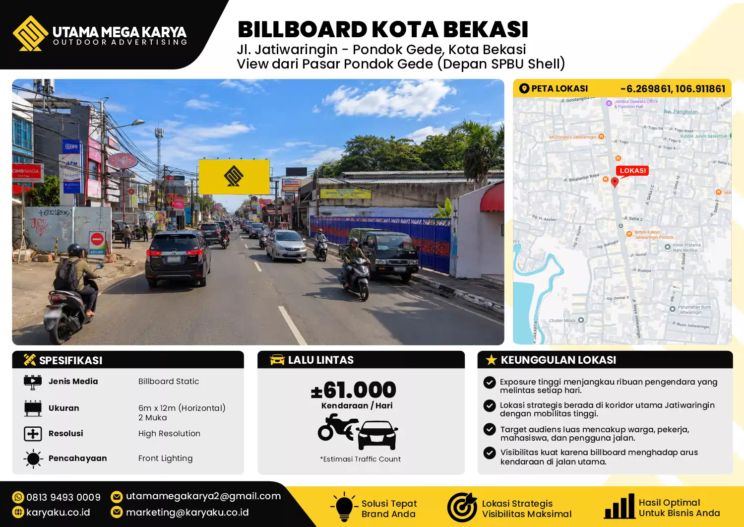 Sewa Titik Baliho dan Billboard di Jl. Jatiwaringin - Pondok Gede, Kota Bekasi View dari Pasar Pondok Gede (Depan SPBU Shell)