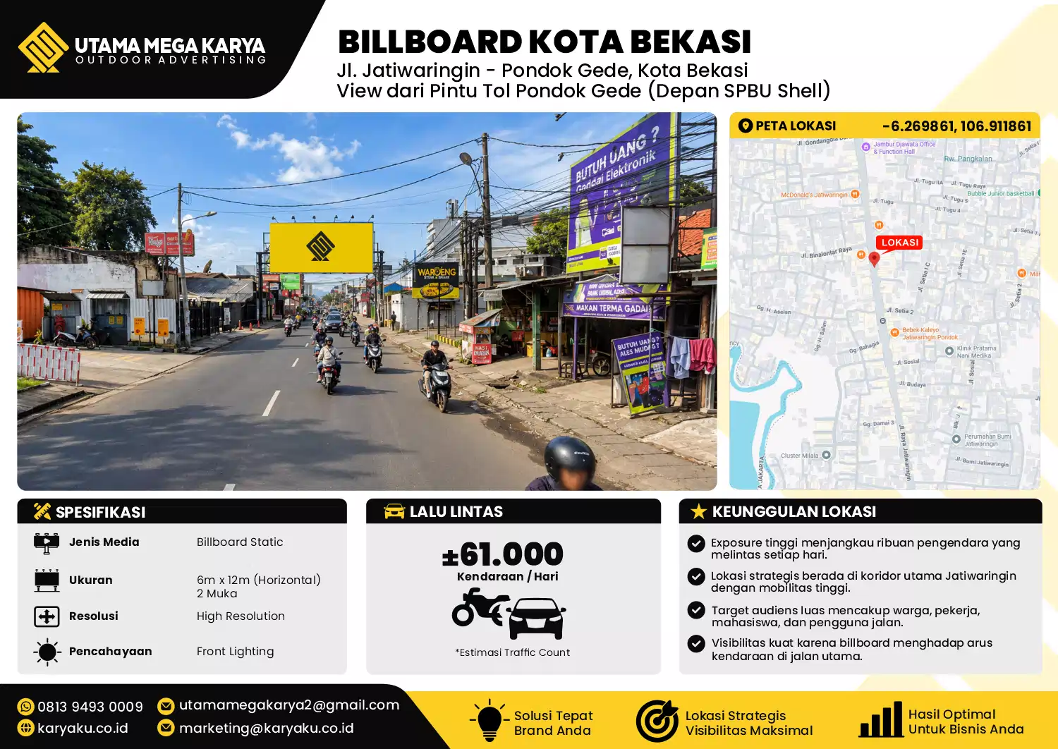 Sewa Titik Baliho dan Billboard di Jl. Jatiwaringin - Pondok Gede, Kota Bekasi View dari Pintu Tol Pondok Gede (Depan SPBU Shell)