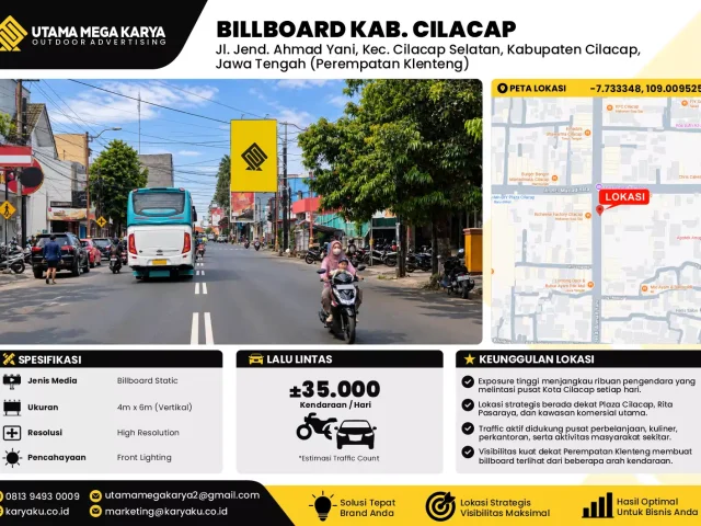 Sewa Titik Billboard di Jalan Jendral Ahmad Yani (perempatan klenteng) Kec Cilacap Selatan Kab Cilacap Jawa Tengah