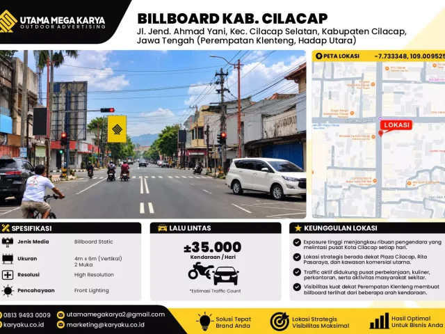 Sewa Titik Billboard di Jalan Jendral Ahmad Yani (perempatan klenteng hadap utara) Kec Cilacap Selatan Kab Cilacap Jawa Tengah