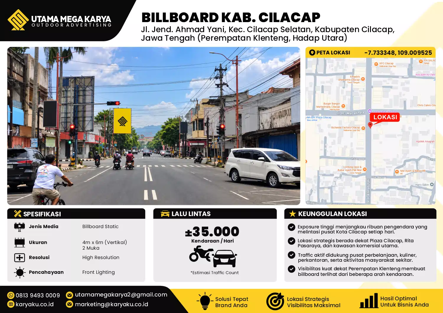 Sewa Titik Billboard di Jalan Jendral Ahmad Yani (perempatan klenteng hadap utara) Kec Cilacap Selatan Kab Cilacap Jawa Tengah