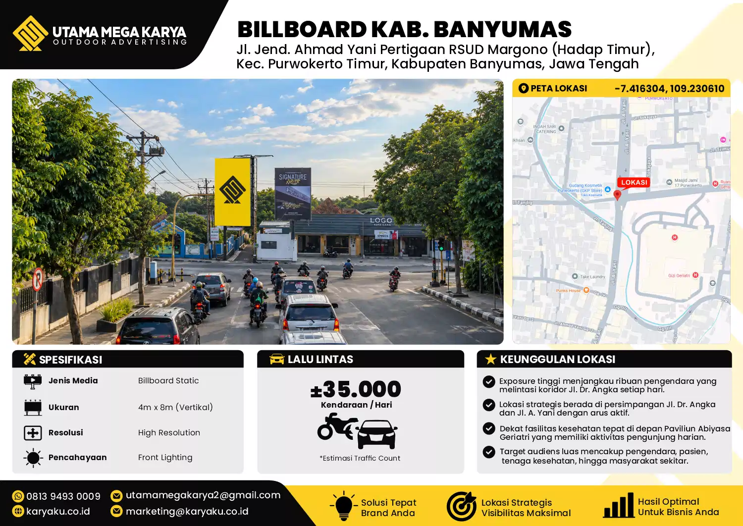 Sewa Titik Billboard di Jalan Jendral Ahmad Yani (pertigaan rsud margono hadap timur) Kec Purwokerto Timur Kab Banyumas Jawa Tengah