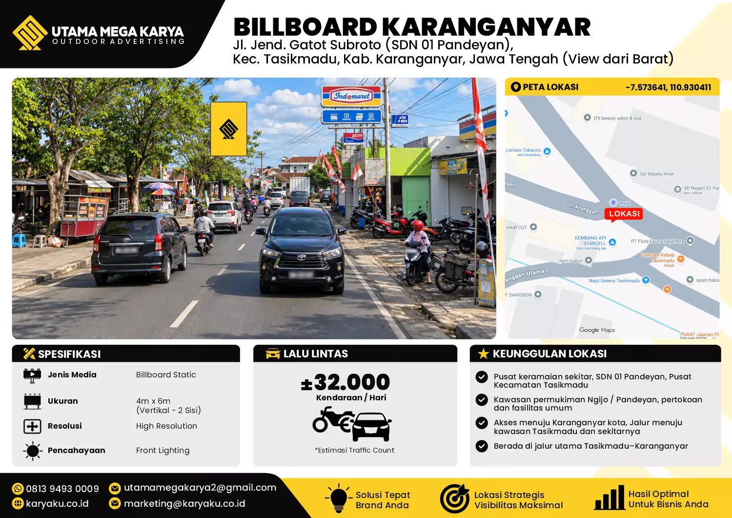 Sewa Titik Baliho dan Billboard di Jl. Jend. Gatot Subroto (SDN 01 Pandeyan), Kec. Tasikmadu, Kab. Karanganyar, Jawa Tengah (View dari Barat)
