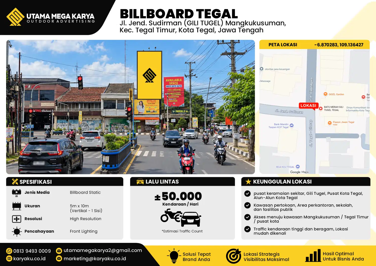 Sewa Titik Baliho dan Billboard di Jl. Jend. Sudirman (GILI TUGEL) Mangkukusuman, Kec. Tegal Timur, Kota Tegal, Jawa Tengah