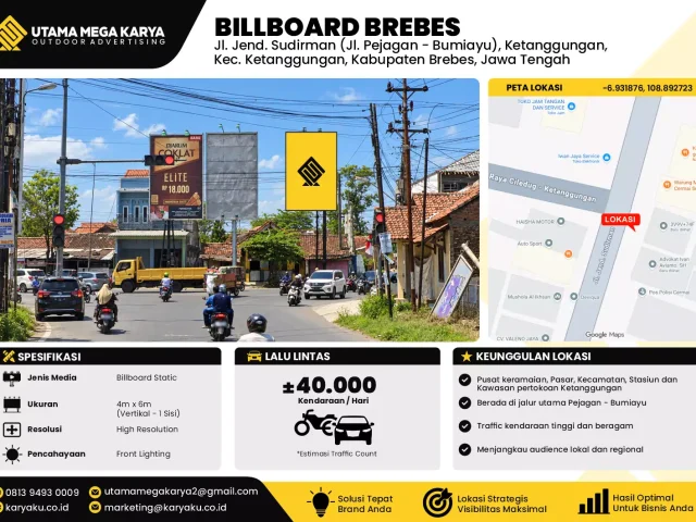 Sewa Titik Baliho dan Billboard di Jl. Jend. Sudirman (Jl. Pejagan - Bumiayu), Ketanggungan, Kec. Ketanggungan, Kabupaten Brebes, Jawa Tengah