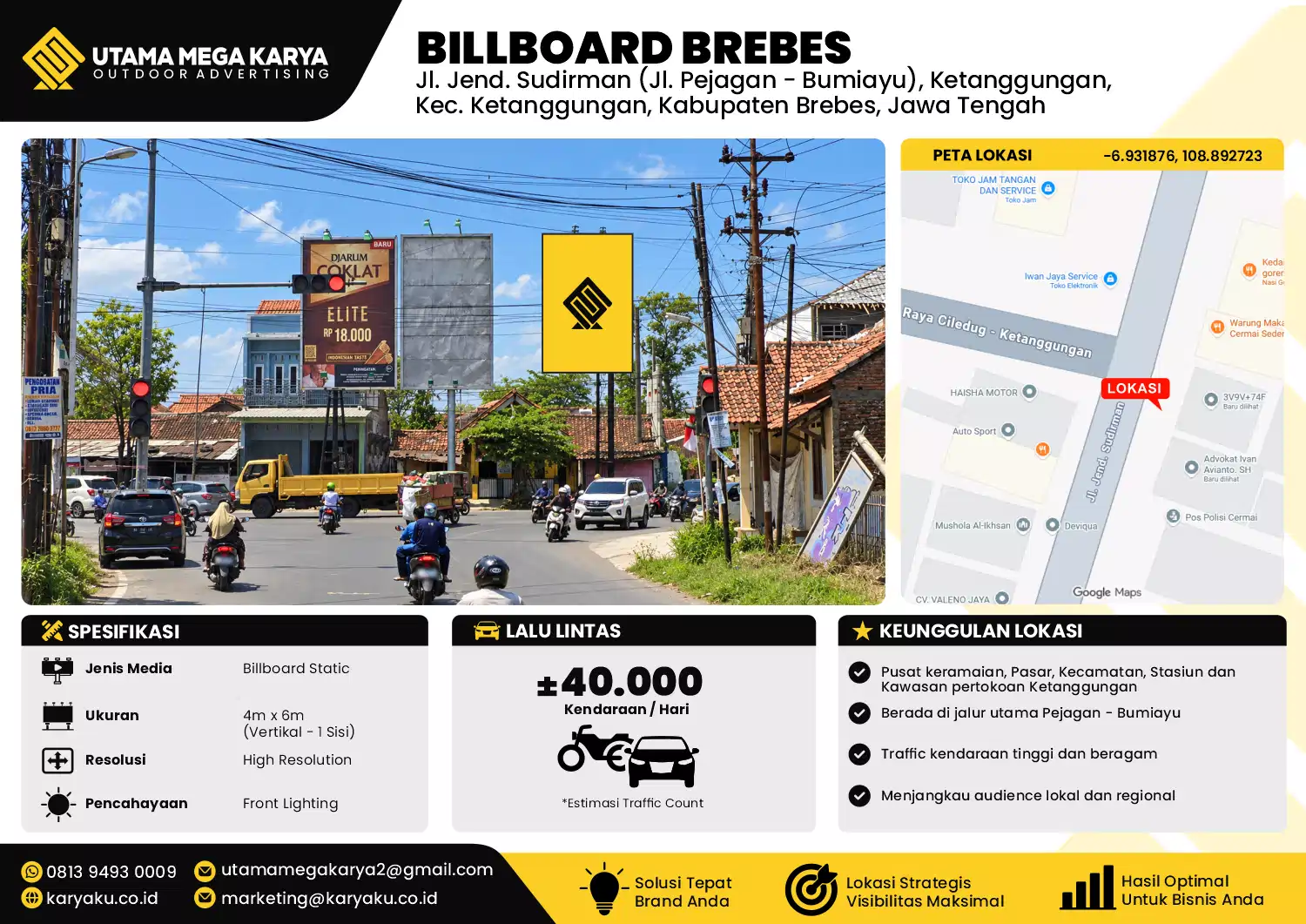 Sewa Titik Baliho dan Billboard di Jl. Jend. Sudirman (Jl. Pejagan - Bumiayu), Ketanggungan, Kec. Ketanggungan, Kabupaten Brebes, Jawa Tengah