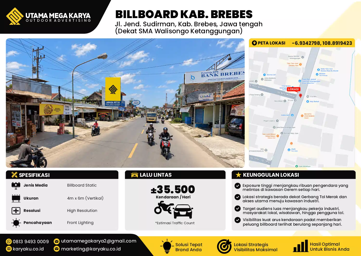 Sewa Titik Baliho dan Billboard di Jl. Jend. Sudirman, Kab. Brebes, Jawa tengah (Dekat SMA Walisongo Ketanggungan)