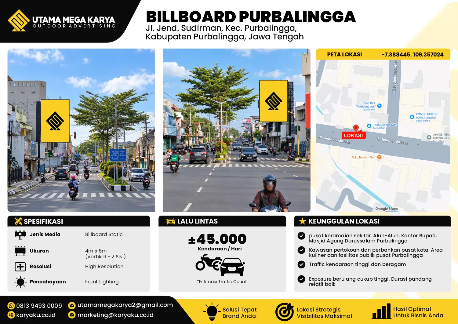 Sewa Titik Baliho dan Billboard di Jl. Jend. Sudirman, Kec. Purbalingga, Kabupaten Purbalingga, Jawa Tengah