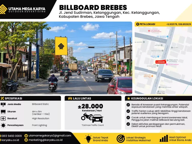 Sewa Titik Billboard di Jl. Jend Sudirman, Ketanggungan, Kec. Ketanggungan, Kabupaten Brebes, Jawa Tengah