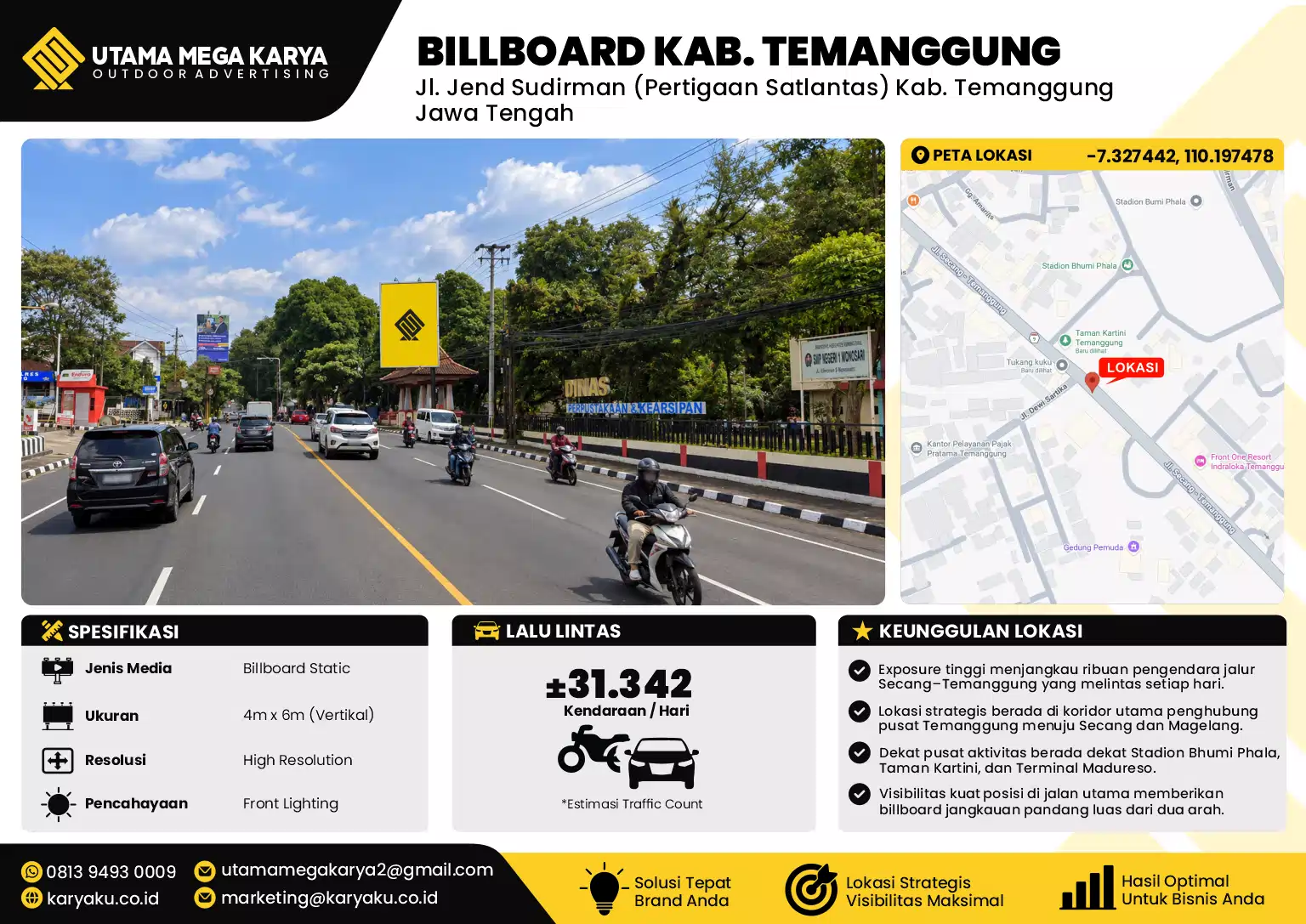 Sewa Titik Billboard di Jalan Jend Sudirman Pertigaan Satlantas Kab Temanggung Jawa Tengah