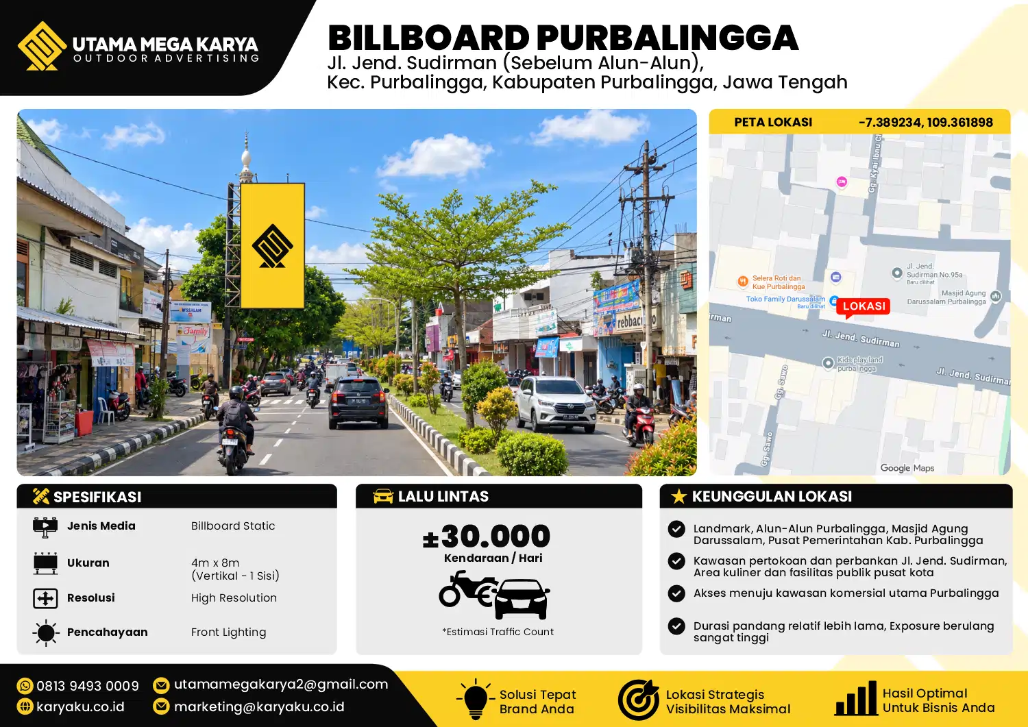 Sewa Titik Baliho dan Billboard di Jl. Jend. Sudirman (Sebelum Alun-Alun) Kec. Purbalingga, Kabupaten Purbalingga, Jawa Tengah