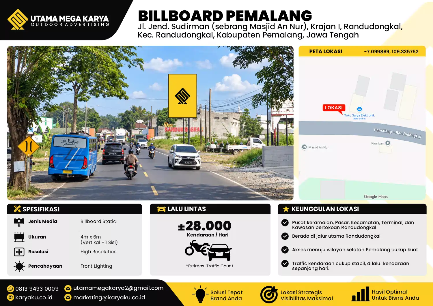 Sewa Titik Billboard di Jl. Jend. Sudirman (sebrang Masjid An Nur), Krajan I, Randudongkal, Kec. Randudongkal, Kabupaten Pemalang, Jawa Tengah