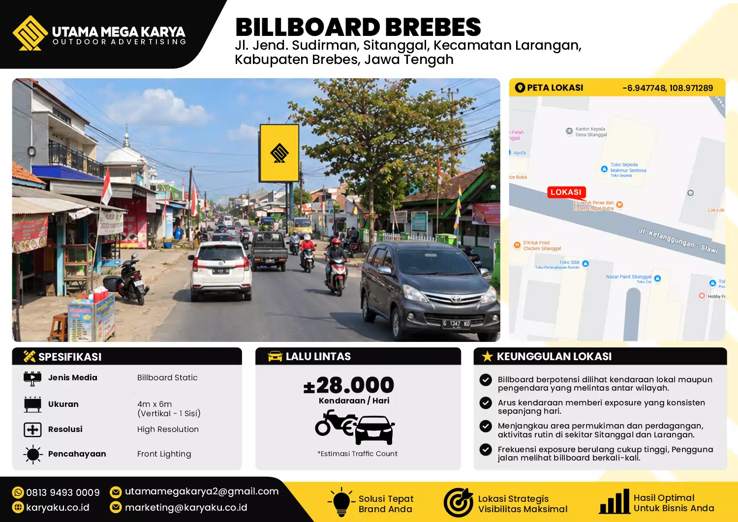 Sewa Titik Billboard di Jl. Jend. Sudirman, Sitanggal, Kecamatan Larangan, Kabupaten Brebes, Jawa Tengah