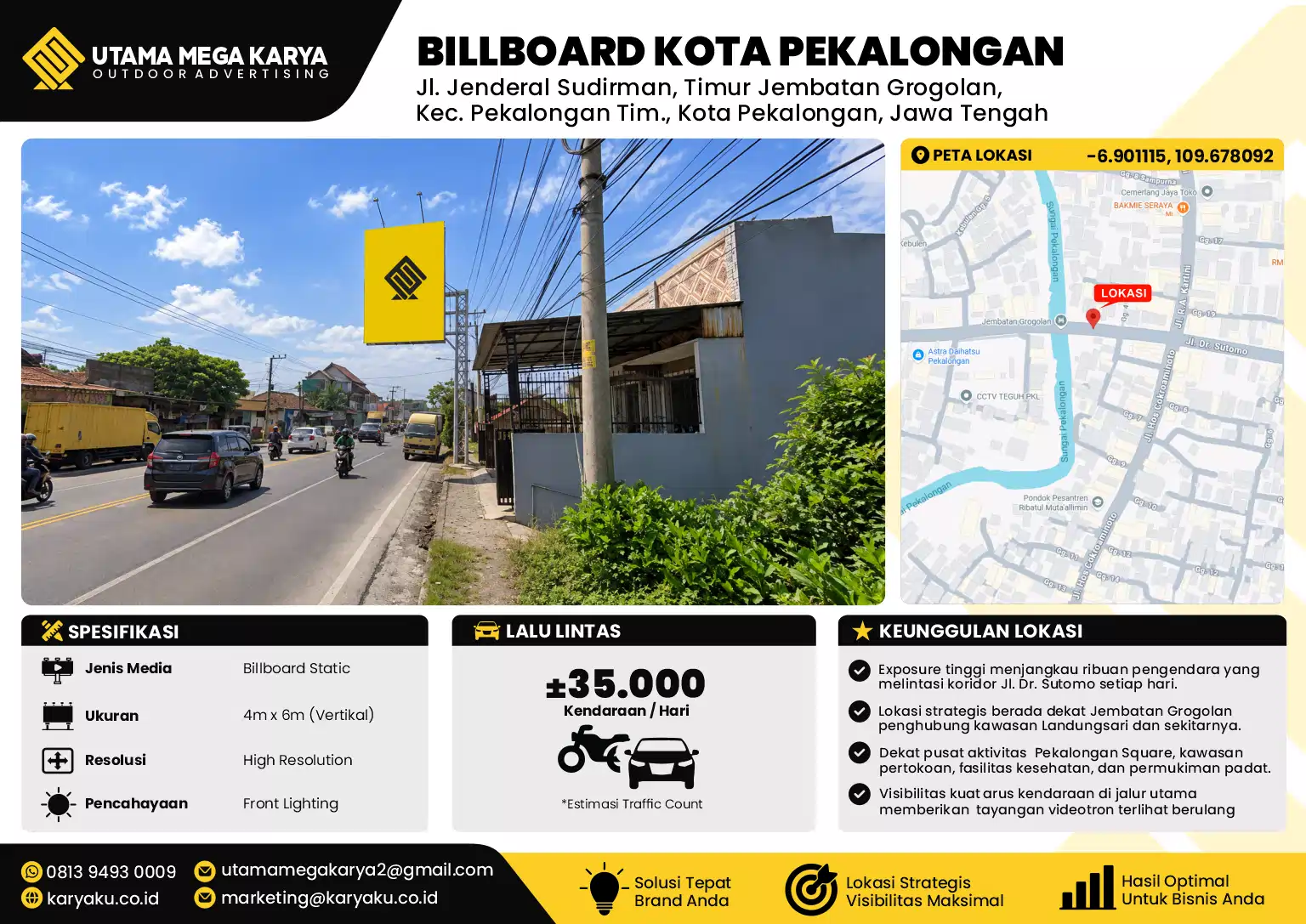 Sewa Titik Baliho dan Billboard di Jl. Jendral Sudirman, Timur Jembatan Grogolan, Kec. Pekalongan Timur, Kota Pekalongan, Jawa Tengah