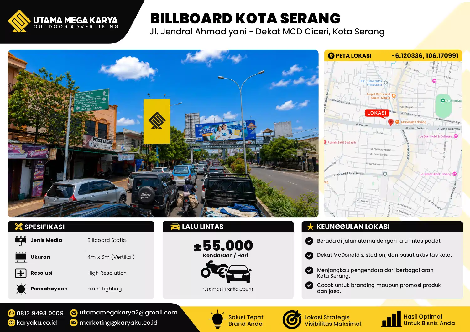 Sewa Titik Baliho dan Billboard di Jl. Jendral Ahmad yani - Dekat MCD Ciceri, Kota Serang, Banten