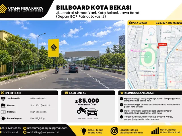 Sewa Titik Baliho dan Billboard di Jl. Jendral Ahmad Yani, Kota Bekasi, Jawa Barat (Depan GOR Patriot Lokasi 2)