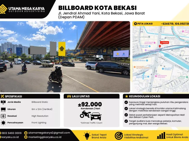 Sewa Titik Baliho dan Billboard di Jl. Jendral Ahmad Yani, Kota Bekasi, Jawa Barat (Depan PDAM)