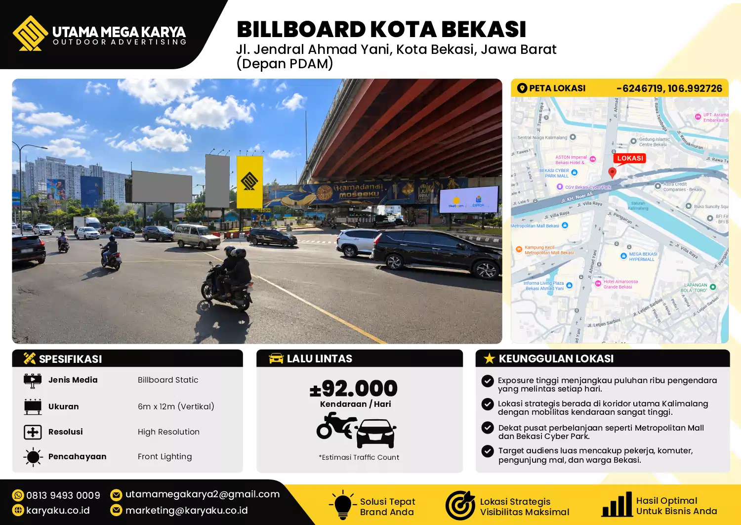 Sewa Titik Baliho dan Billboard di Jl. Jendral Ahmad Yani, Kota Bekasi, Jawa Barat (Depan PDAM)