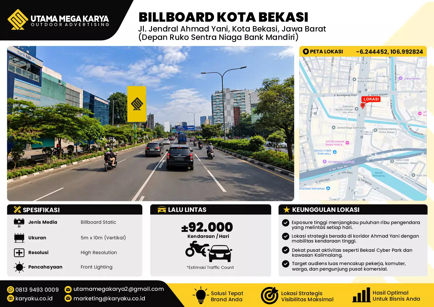 Sewa Titik Baliho dan Billboard di Jl. Jendral Ahmad Yani, Kota Bekasi, Jawa Barat (Depan Ruko Sentra Niaga Bank Mandiri)