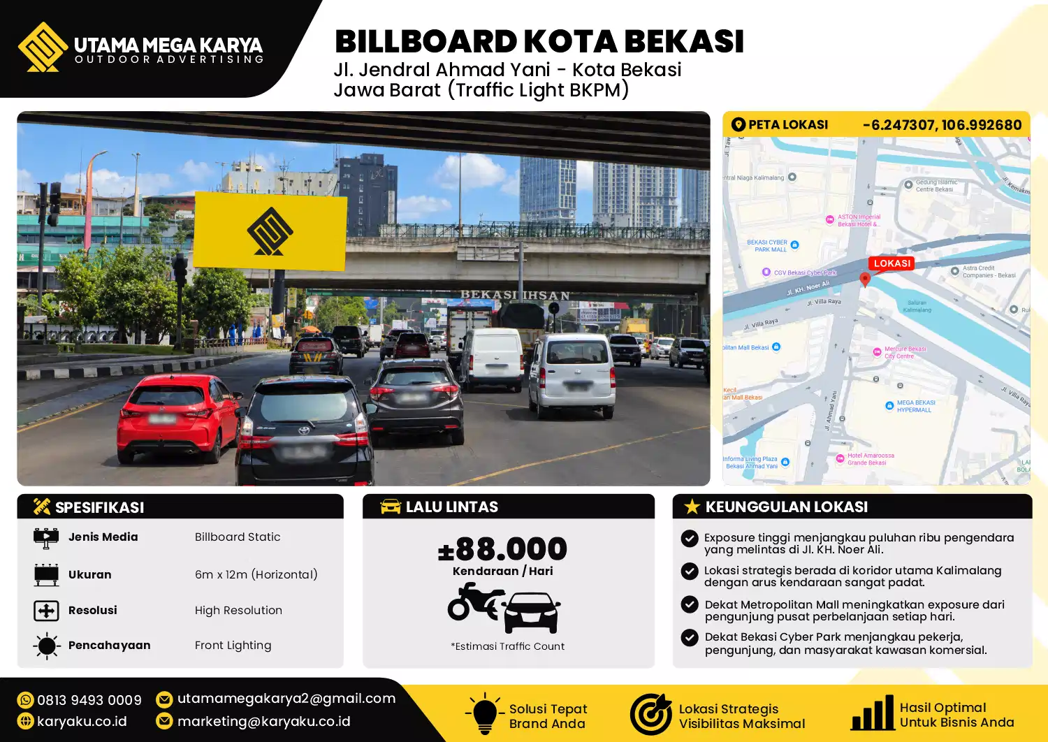 Sewa Titik Baliho dan Billboard di Jl. Jendral Ahmad Yani - Kota Bekasi, Jawa Barat (Traffic Light BKPM)