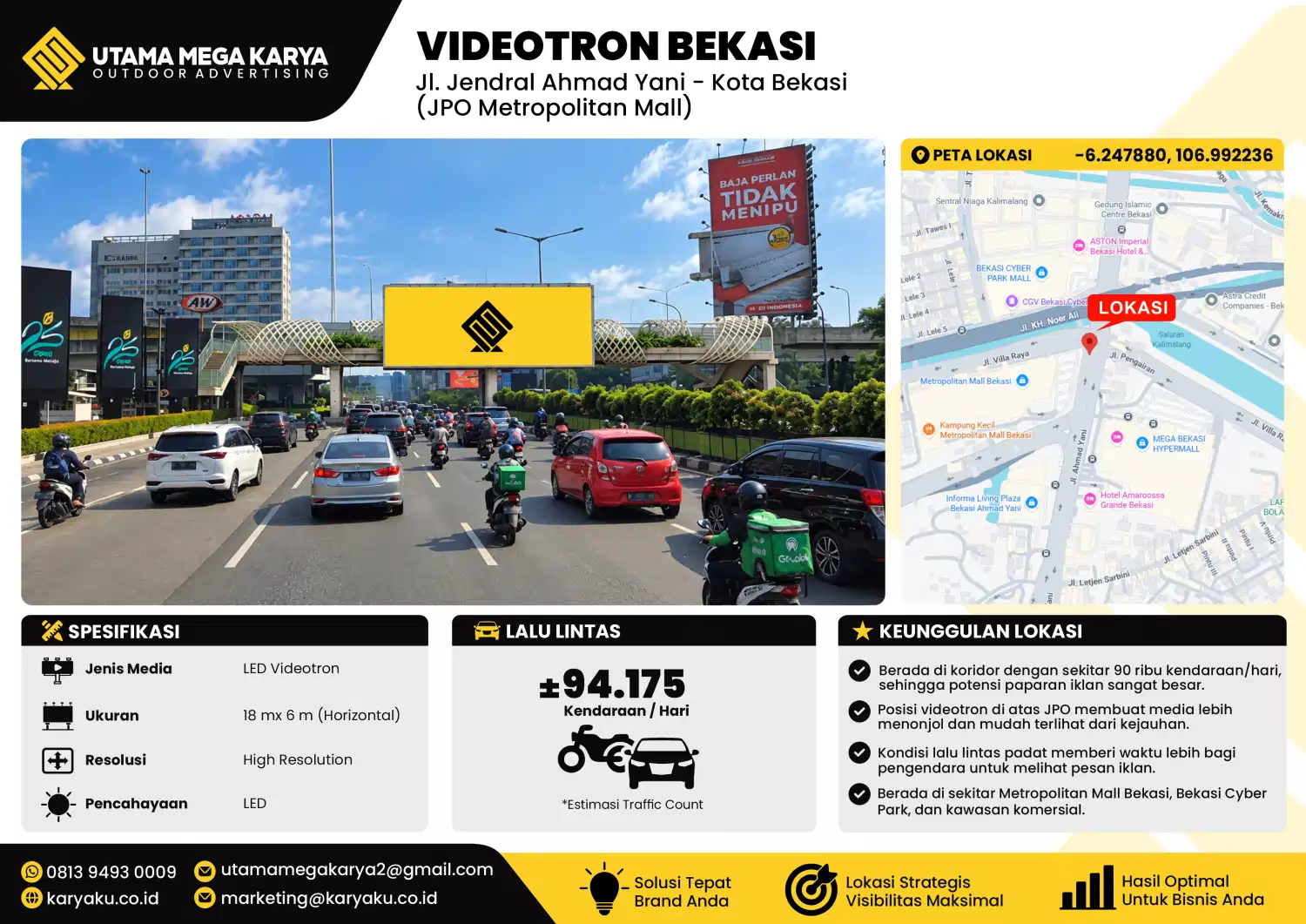Sewa Titik Videotron di Jl. Jendral Ahmad Yani, Kota Bekasi, Jawa Barat (JPO Metropolitan Mall)