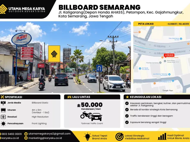 Sewa Titik Baliho dan Billboard di Jl. Kaligarang(Depan Honda AHASS), Petompon, Kec. Gajahmungkur, Kota Semarang, Jawa Tengah
