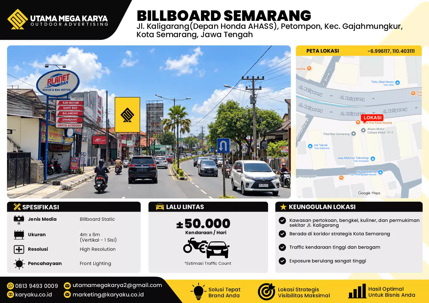 Sewa Titik Baliho dan Billboard di Jl. Kaligarang(Depan Honda AHASS), Petompon, Kec. Gajahmungkur, Kota Semarang, Jawa Tengah