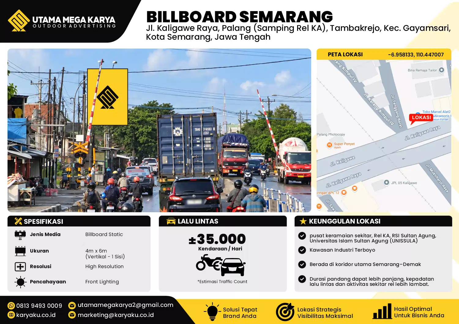 Sewa Titik Baliho dan Billboard di Jl. Kaligawe Raya, Palang (Samping Rel KA), Tambakrejo, Kec. Gayamsari, Kota Semarang, Jawa Tengah
