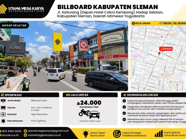 Sewa Titik Baliho dan Billboard di Jl. Kaliurang (Depan Hotel Cakra Kembang) Hadap Selatan, Kabupaten Sleman, Daerah Istimewa Yogyakarta